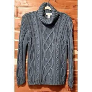 Talbots Blue Thick Cable Knit Turtle Neck Pullover Sweater Petite Medium Cotton